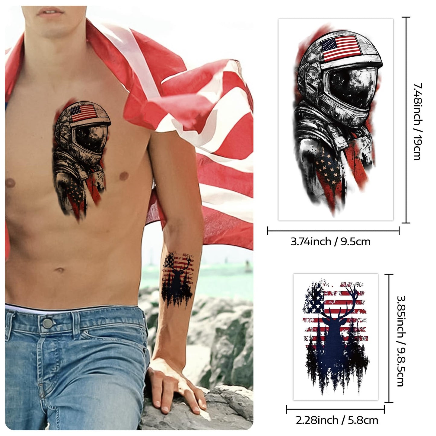 Yazhiji 36 Sheets Temporary Tattoos Stickers, 12 Sheets Fake Body Arm Chest Shoulder Tattoos for Men or Women with 24 PCS Tiny Black Tattoos