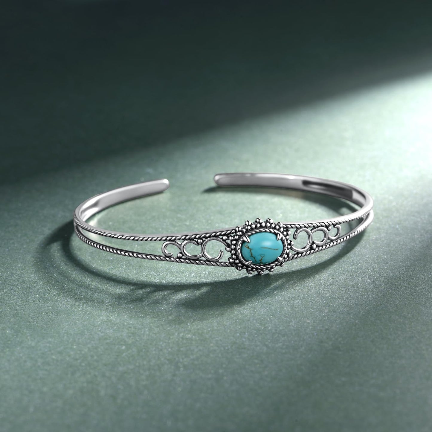 Genuine Turquoise Bracelet for Women 925 Sterling Silver Real Turquoise Cuff Bracelet Vintage Western Jewelry for Women