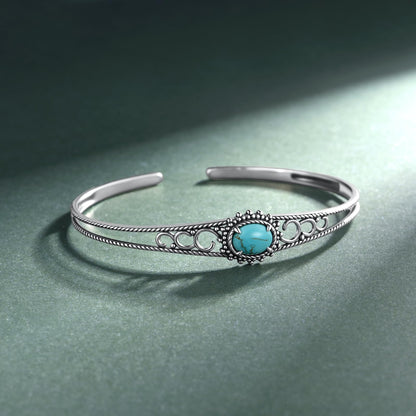 Genuine Turquoise Bracelet for Women 925 Sterling Silver Real Turquoise Cuff Bracelet Vintage Western Jewelry for Women