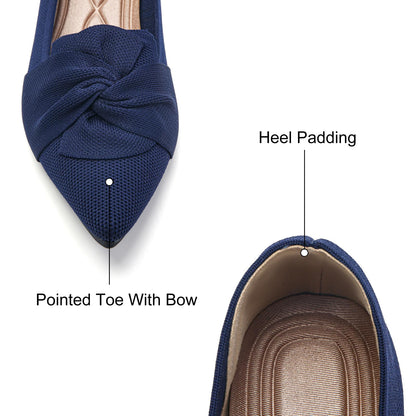 HIULYCENCE Flats for Womens Pointed Toe Ballet Flats with Bow Comfortable Knit Dressy Flats