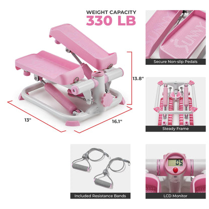 Sunny Health & Fitness Mini Steppers for Exercise at Home, Stair Step Workout Machine with Resistance Bands, Full Body Cardio Equipment, Optional Free SunnyFit App Connection Smart Stepper