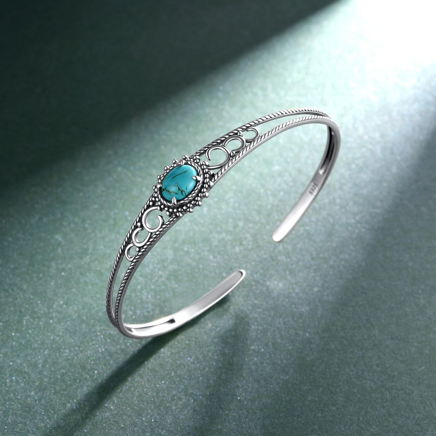 Genuine Turquoise Bracelet for Women 925 Sterling Silver Real Turquoise Cuff Bracelet Vintage Western Jewelry for Women