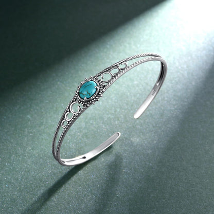 Genuine Turquoise Bracelet for Women 925 Sterling Silver Real Turquoise Cuff Bracelet Vintage Western Jewelry for Women