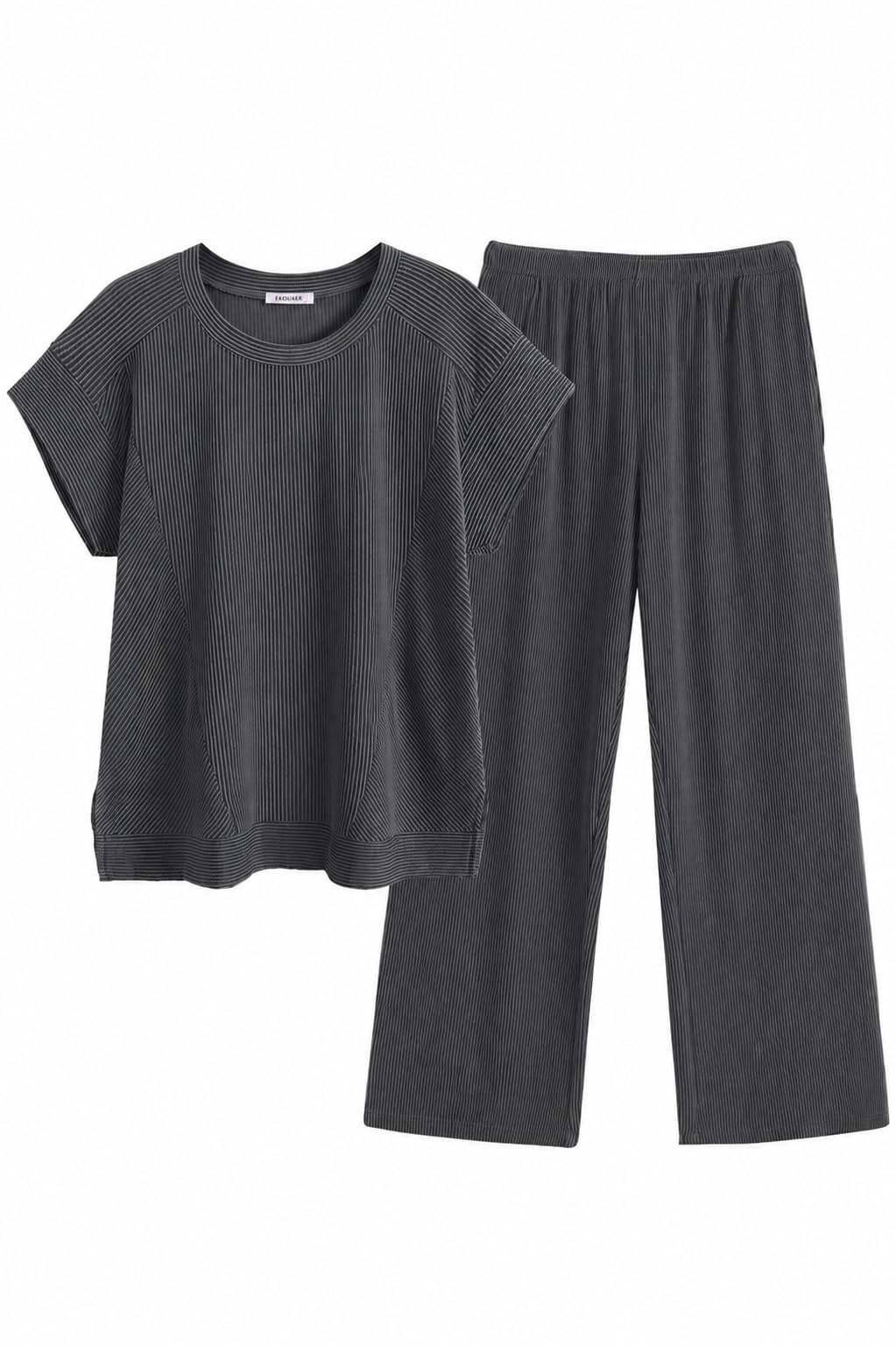 Ekouaer Two Piece Sets for Women 2026 Travel Outfits Short Sleeve Top Wide Leg Pants Rib Tracksuits Summer Fashion Lounge Set