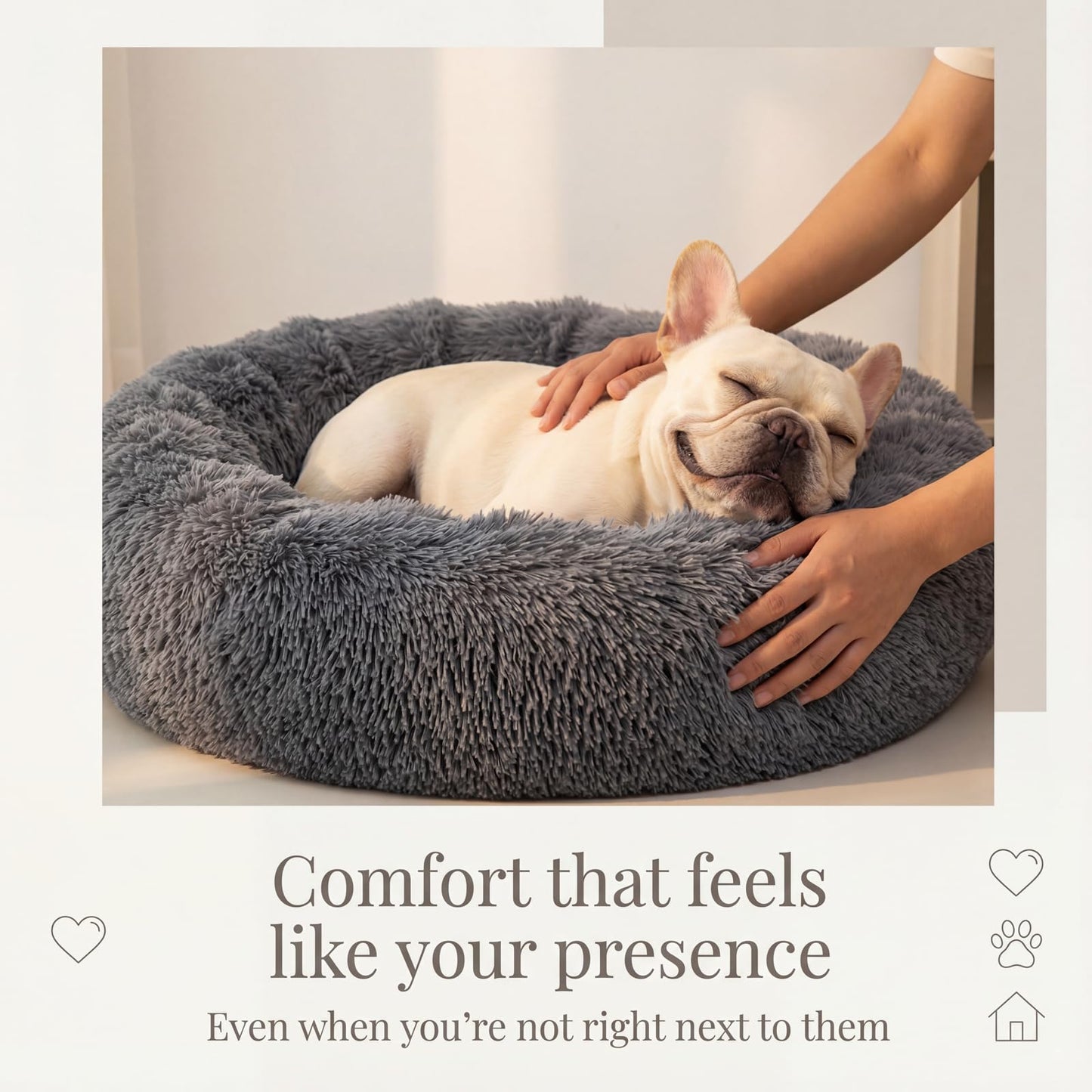 Small Calming Dogs Bed for Small Dogs Anti-Anxiety Machine Washable Fluffy Luxury Anti-Slip Waterproof Mute Base Warming Cozy Soft Pet Puppy Round Bed