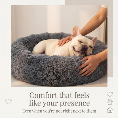 Small Calming Dogs Bed for Small Dogs Anti-Anxiety Machine Washable Fluffy Luxury Anti-Slip Waterproof Mute Base Warming Cozy Soft Pet Puppy Round Bed