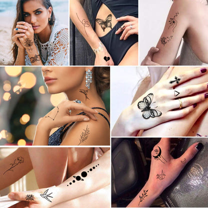 Yazhiji 36 Sheets Temporary Tattoos Stickers, 12 Sheets Fake Body Arm Chest Shoulder Tattoos for Men or Women with 24 PCS Tiny Black Tattoos