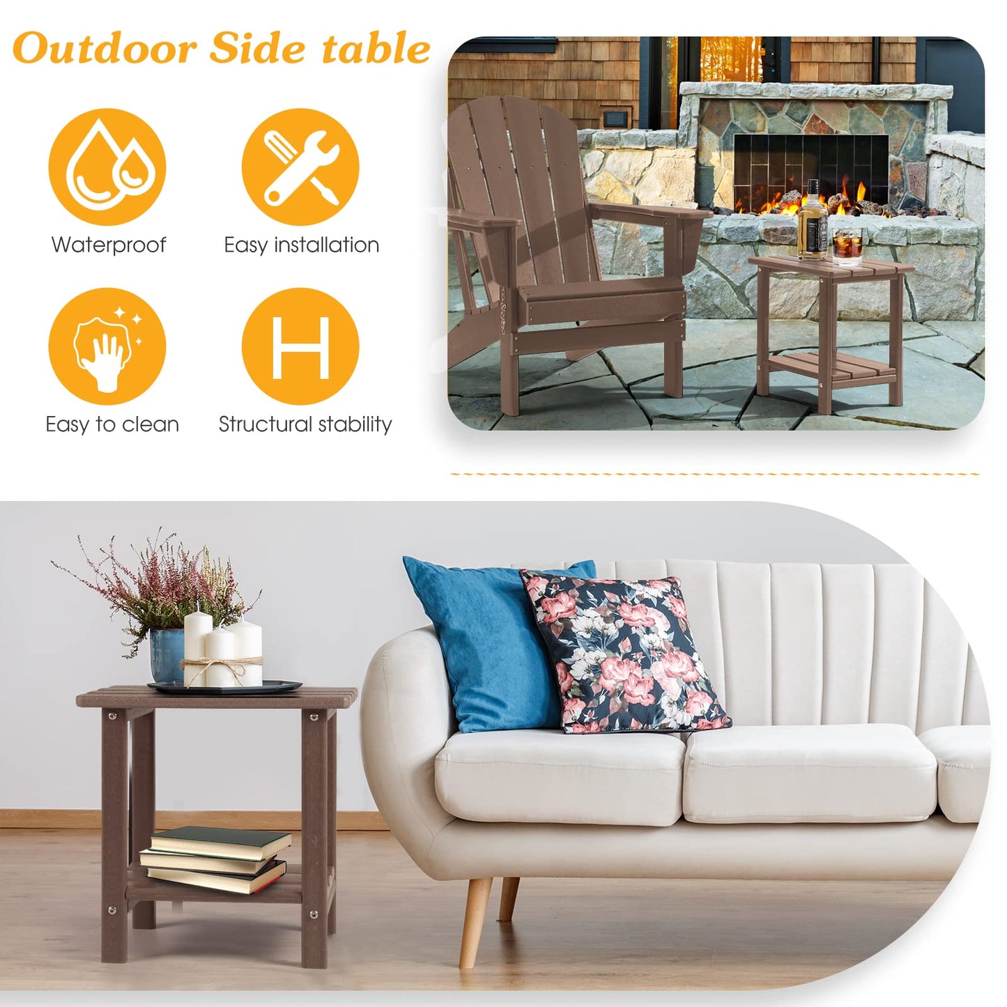 Apolimi Adirondack Outdoor Side Table, 2-Tier Sturdy Patio End Table Weather Resistant, 16.5" Solid Side Table for Patio, Pool, Porch