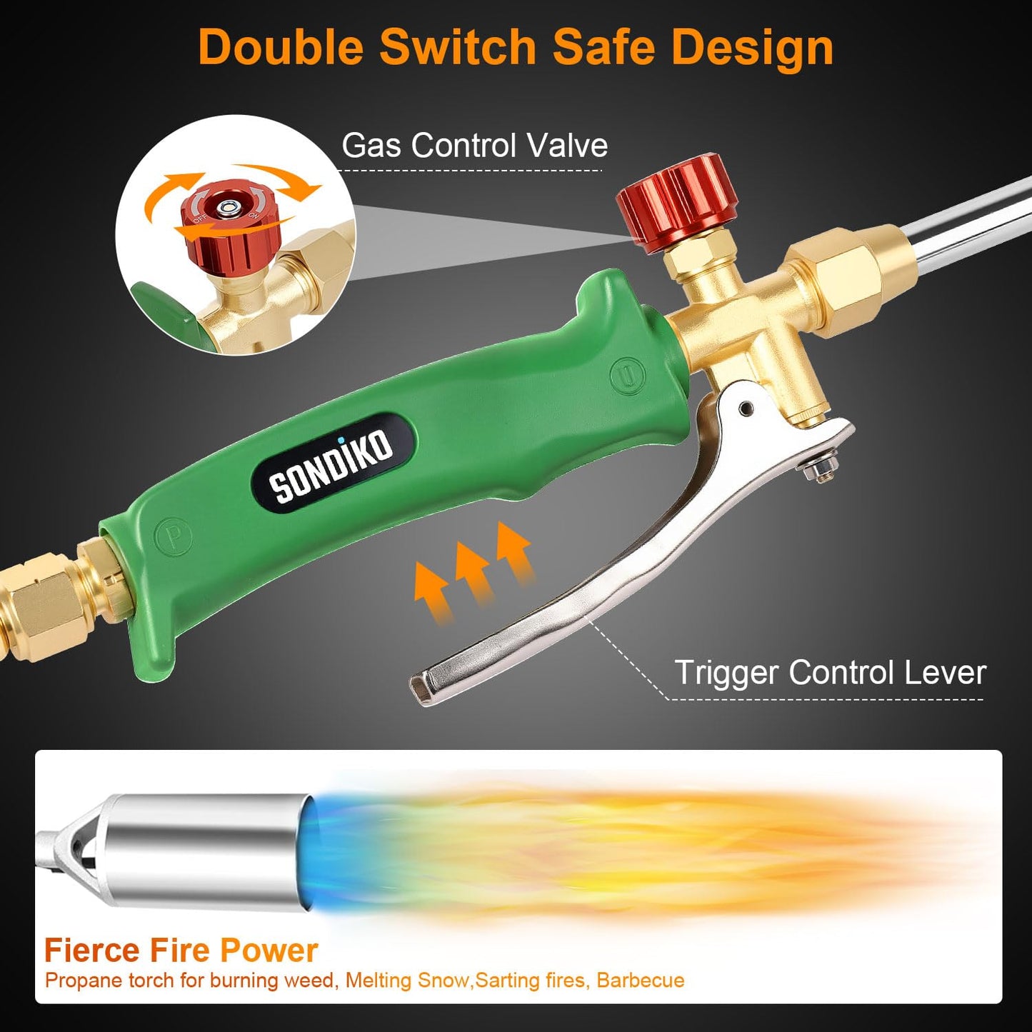 Sondiko Propane Torch Weed Burner, High Output Weed Torch Flamethrower, 30" Detachable Long Arm Heavy Duty Blow Torch For Garden, Wood, Ice, Snow, Melting(PROPANE TANK NOT INCLUDED)