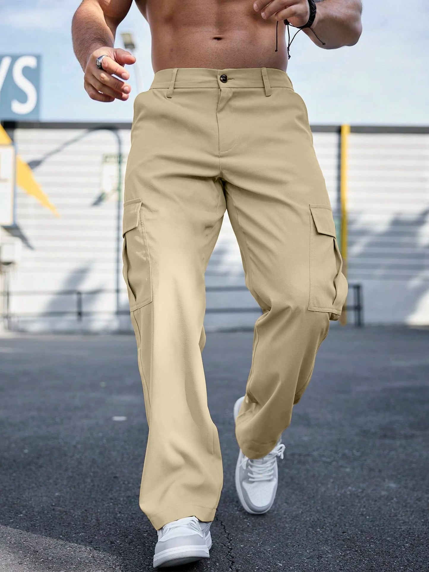 Comdecevis Mens Casual Cargo Pants Baggy Straight Leg Sweatpants with Large Flap Pockets Hiking Sports Trousers