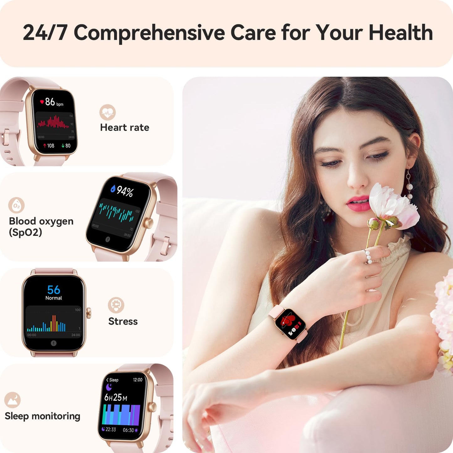 Smart Watch for Women Android & iPhone, Alexa Built-in, IP68 Waterproof Activity Fitness Tracker with Bluetooth Call (Answer/Make), 1.8" Smartwatch with Heart Rate/SpO2/Sleep Monitor, 100+ Sports Mode | Pink