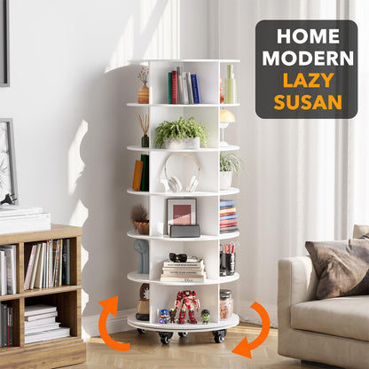 SpaceAid Spinning Shoe Rack with Wheels, 7 Tier Rotating Organizer Shoe Tower Lazy Susan with Thick Bottom, 360 Display Revolving Storage Shelf, Round Circular Rotate Organization, White