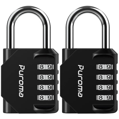 Puroma 2 Pack Combination Lock 4 Digit Padlock for School Gym Locker, Sports Locker, Fence, Toolbox, Case, Hasp Storage (Black & Code Window)