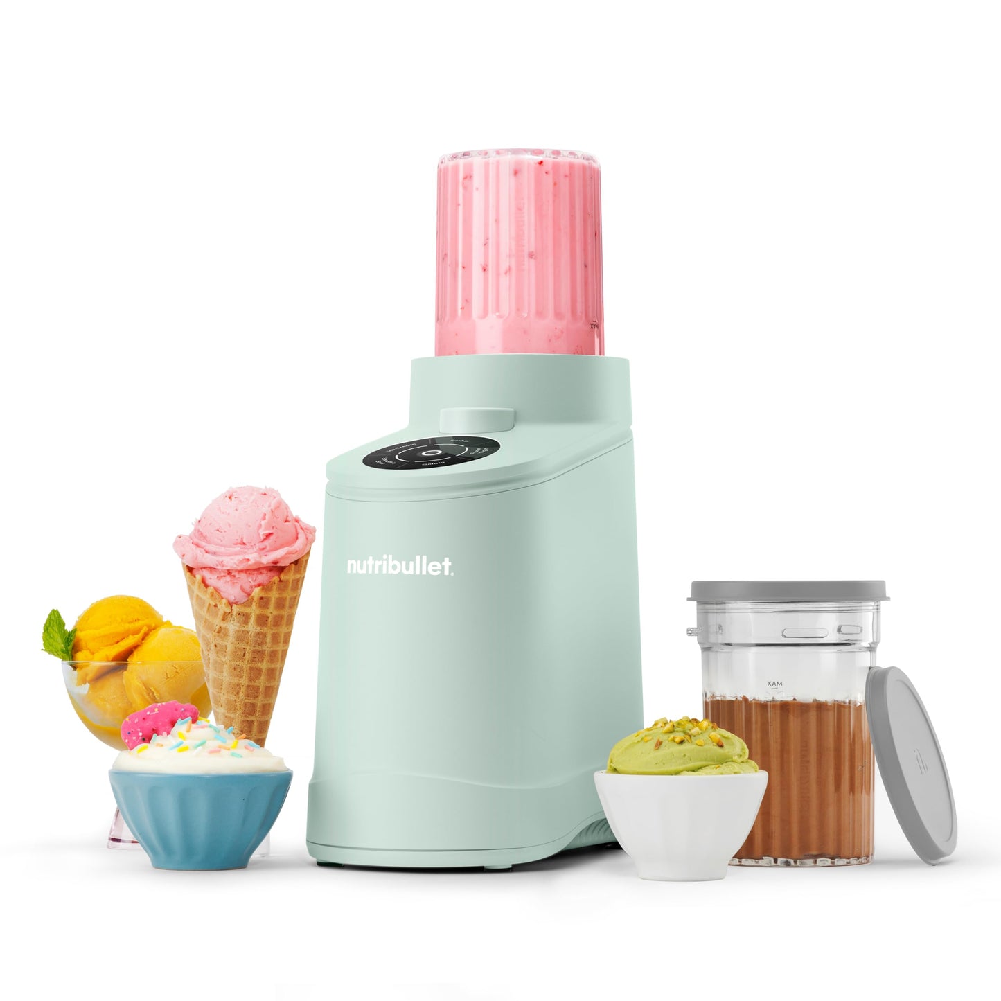 nutribullet Chill Ice Cream Maker, for Gelato, Sorbet, Frozen Yogurt, Smoothie Bowls, Compact Size, (2) Dishwasher Safe 16 oz. Pint Cups with Lids, Black, NBD50100AK