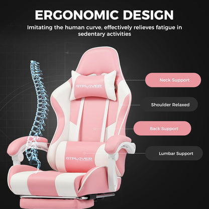GTPLAYER Gaming Chair, Computer Chair with Footrest and Lumbar Support, Height Adjustable Game Chair with 360°-Swivel Seat and Headrest and for Office or Gaming (Pearl White)
