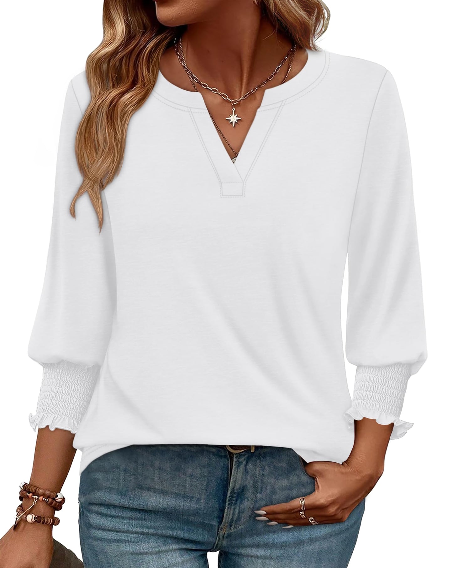 WIHOLL 3/4 Length Sleeve Womens Tops Summer Shirts Spring Vacation Outfits Dressy Casual Trendy Fall S-3XL