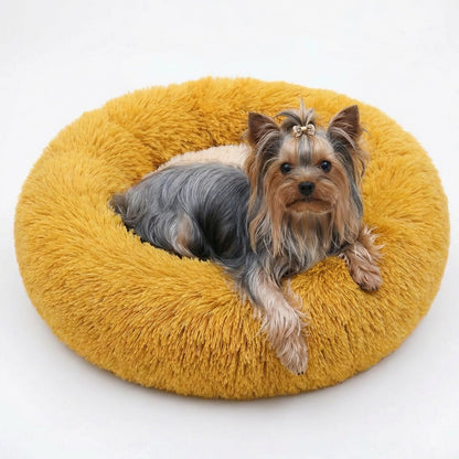 Small Calming Dogs Bed for Small Dogs Anti-Anxiety Machine Washable Fluffy Luxury Anti-Slip Waterproof Mute Base Warming Cozy Soft Pet Puppy Round Bed