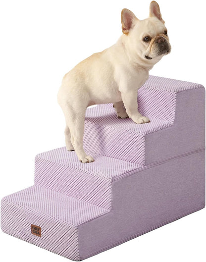 EHEYCIGA Dog Stairs for Small Dogs 13.5" H, 3-Step Dog Steps for Couch Sofa and Chair, Pet Steps for Medium Cats, Non-Slip Balanced Pet Ramp Indoor, Grey