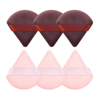 Pimoys 6 Pieces Powder Puff, Face Makeup Sponge Soft Velour Triangle Powder Puffs Beauty Sponge for Loose Powder (Black, Pink)