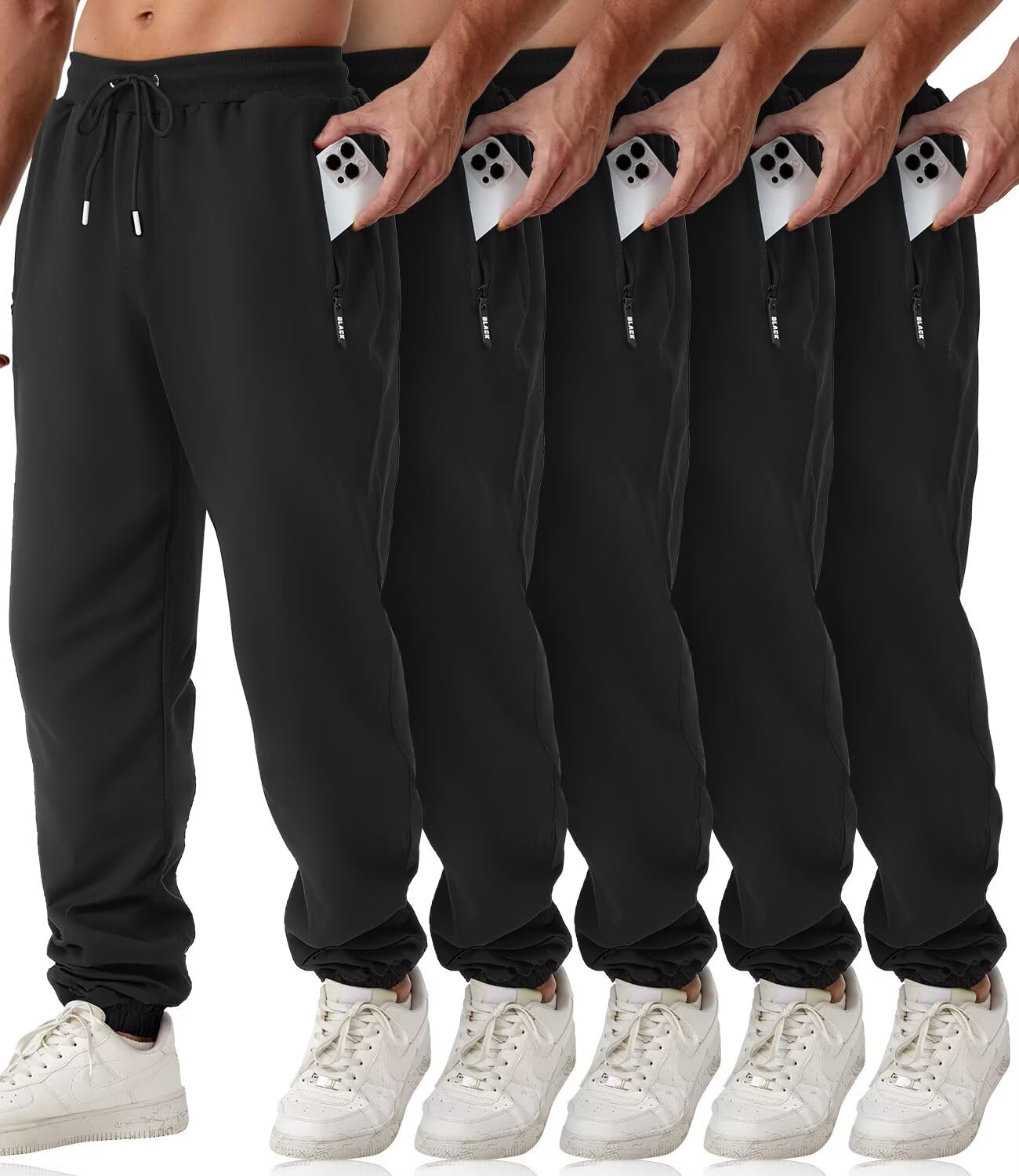 Mens Sweatpants with Zipper Pockets 5 Pack Athletic Joggers for Men Warm Slim Fit Track Workout Running Sweat Pants