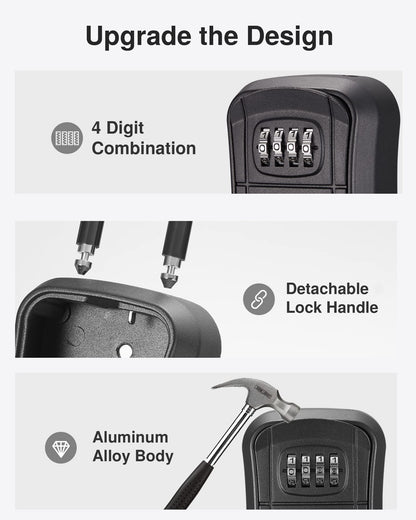 Puroma Key Lock Box, Portable Combination Lockbox Wall-Mounted Key Storage Box for House Keys, Resettable Code Safe Security Lock Box for Home, Office, Apartment Spare Key Storage (1 Pack, Gray)