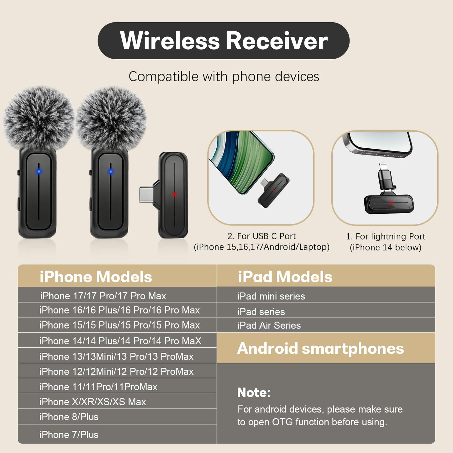 MAYBESTA Wireless Mini Microphone for iPhone, Android Phone - 2 Pack Lavalier Lapel Mic for Audio Video Recording - Clip on Content Creator Microphones for YouTube Tiktok Podcast Vlogging