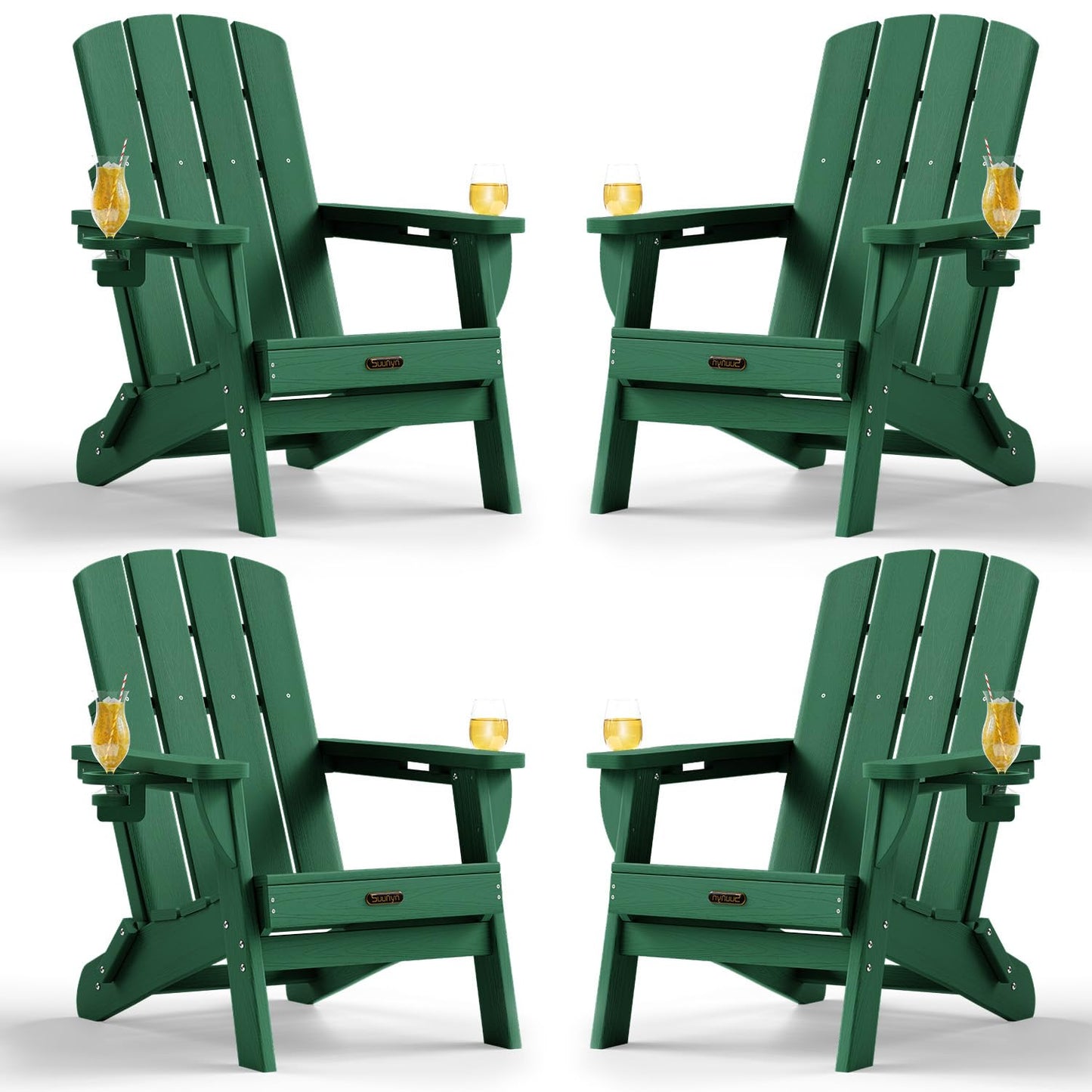 Folding Adirondack Chair, HDPE Adirondack Chairs with 2 Cup Holder, Plastic All-Weather Fire Pit Chairs, Outdoor Lawn Chair for Patio Garden (Grey)