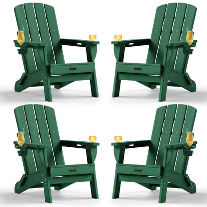 Folding Adirondack Chair, HDPE Adirondack Chairs with 2 Cup Holder, Plastic All-Weather Fire Pit Chairs, Outdoor Lawn Chair for Patio Garden (Grey)
