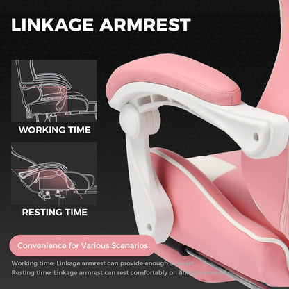 GTPLAYER Gaming Chair, Computer Chair with Footrest and Lumbar Support, Height Adjustable Game Chair with 360°-Swivel Seat and Headrest and for Office or Gaming (Pearl White)