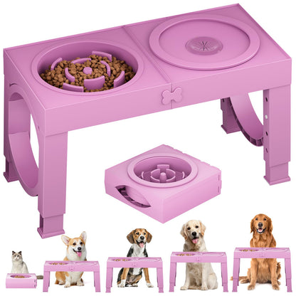 XIAZ Elevated Dog Bowls Large Breed Raised Dogs Bowl Stand Large/Medium Sized Dog Stainless Steel Food Water Bowl Stands 5 Heights Adjustable 9/11/12/14in Black Pet Feeder Dish Station