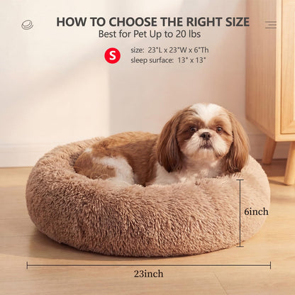 Small Calming Dogs Bed for Small Dogs Anti-Anxiety Machine Washable Fluffy Luxury Anti-Slip Waterproof Mute Base Warming Cozy Soft Pet Puppy Round Bed