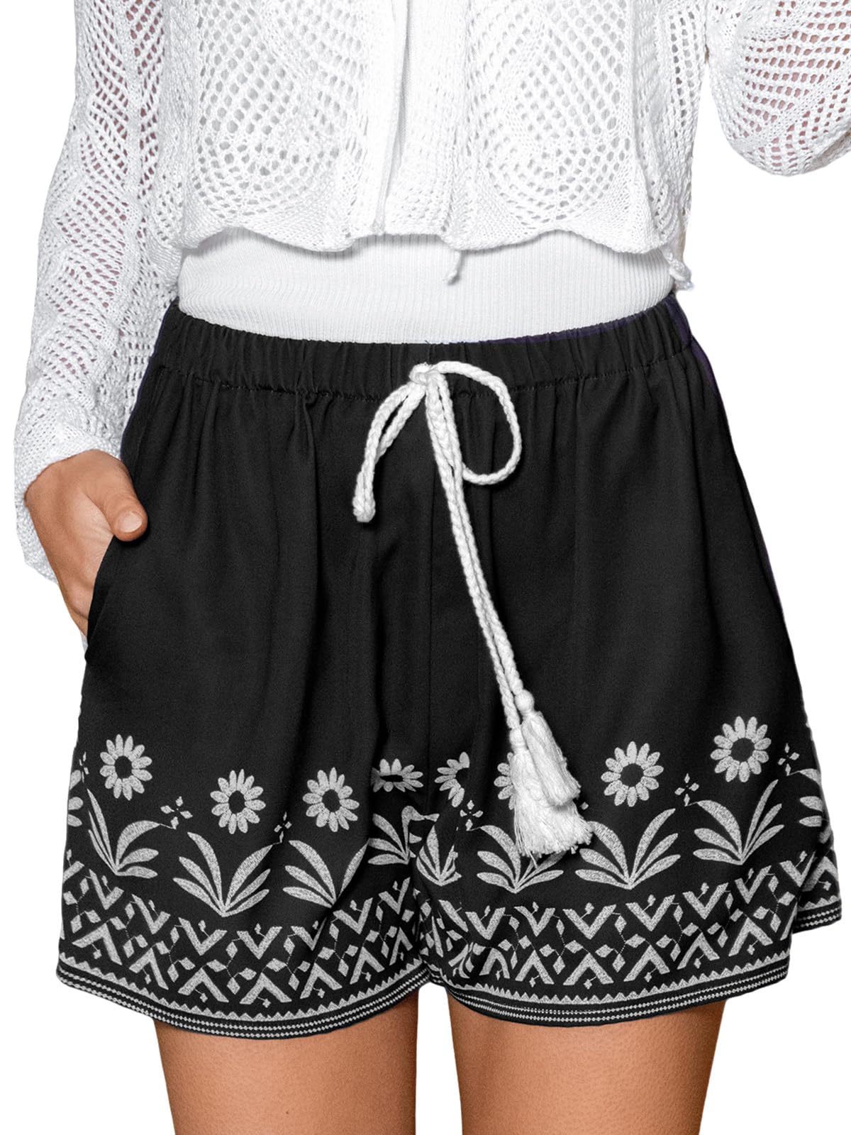 CUPSHE Women’s Striped Shorts High Waist Smocked Drawstring Pocket Short