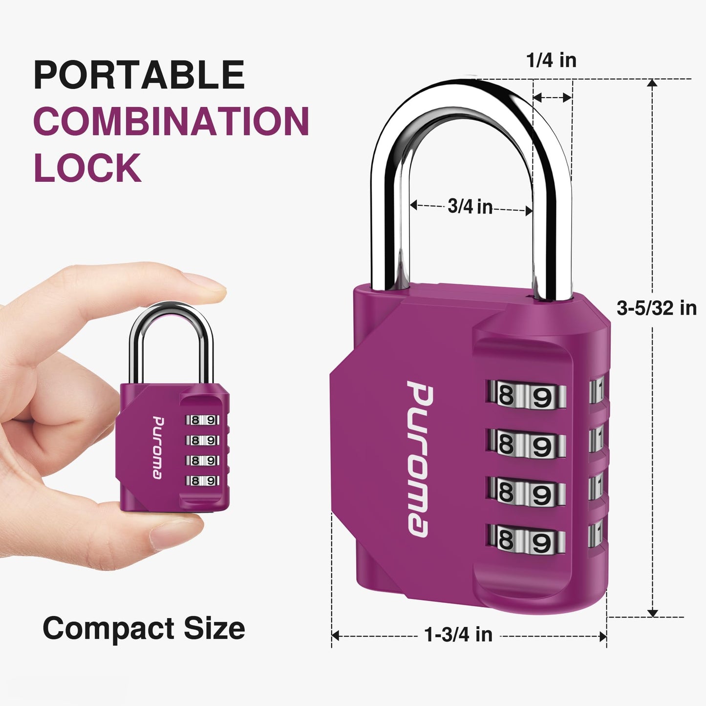 Puroma 2 Pack Combination Lock 4 Digit Padlock for School Gym Locker, Sports Locker, Fence, Toolbox, Case, Hasp Storage (Black & Code Window)