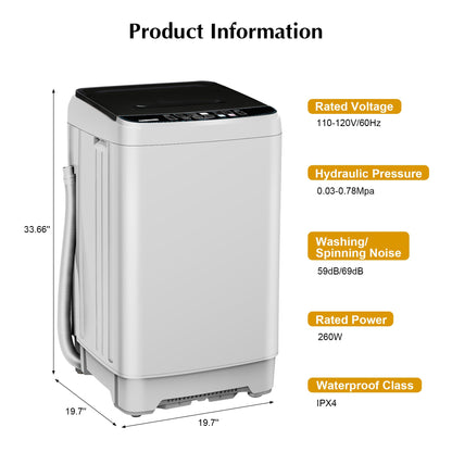 Portable Washing Machine, 17.7lbs Full-Automatic Small Washing Machine for Apartment, 10 Wash Programs with Drain Hose Dorm Size Portable Washer for RV, Home, College, Grey