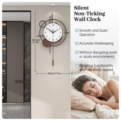 Wall Clock Decorative Large Modern Wall Clock Silent Non-Ticking Battery Operated Gold Unique Pendulum Clock for Living Room,Bedroom,Office,Kitchen,Bathroom,Wall Decor 13.8x21.9in