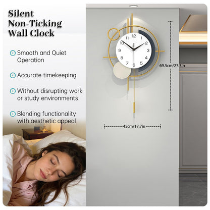 Wall Clock Decorative Large Modern Wall Clock Silent Non-Ticking Battery Operated Gold Unique Pendulum Clock for Living Room,Bedroom,Office,Kitchen,Bathroom,Wall Decor 13.8x21.9in