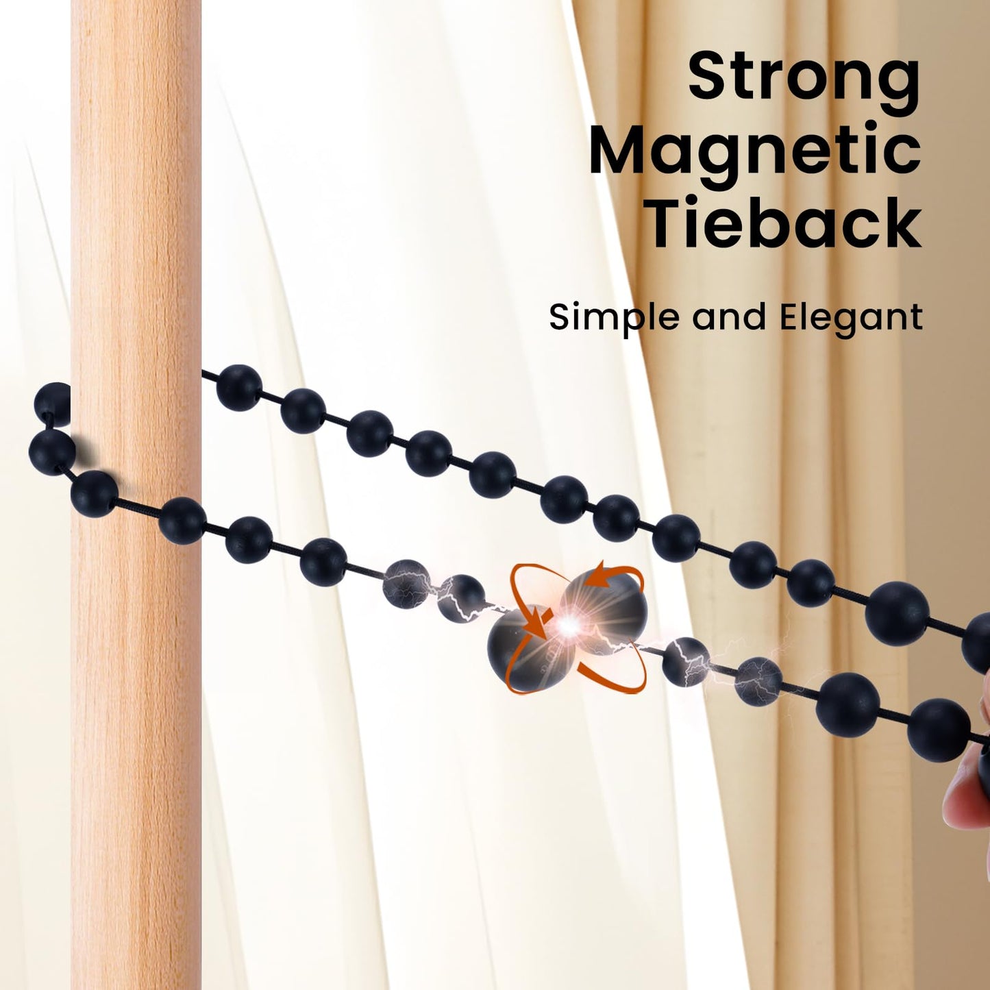 KLOGTSIND Magnetic Curtain Tiebacks, Curtain Holdbacks for Curtains 2 Pack, Wood Bead Curtain Holders for Boho Bedroom Decor, Baby Nursery Decor, Farmhouse Decor