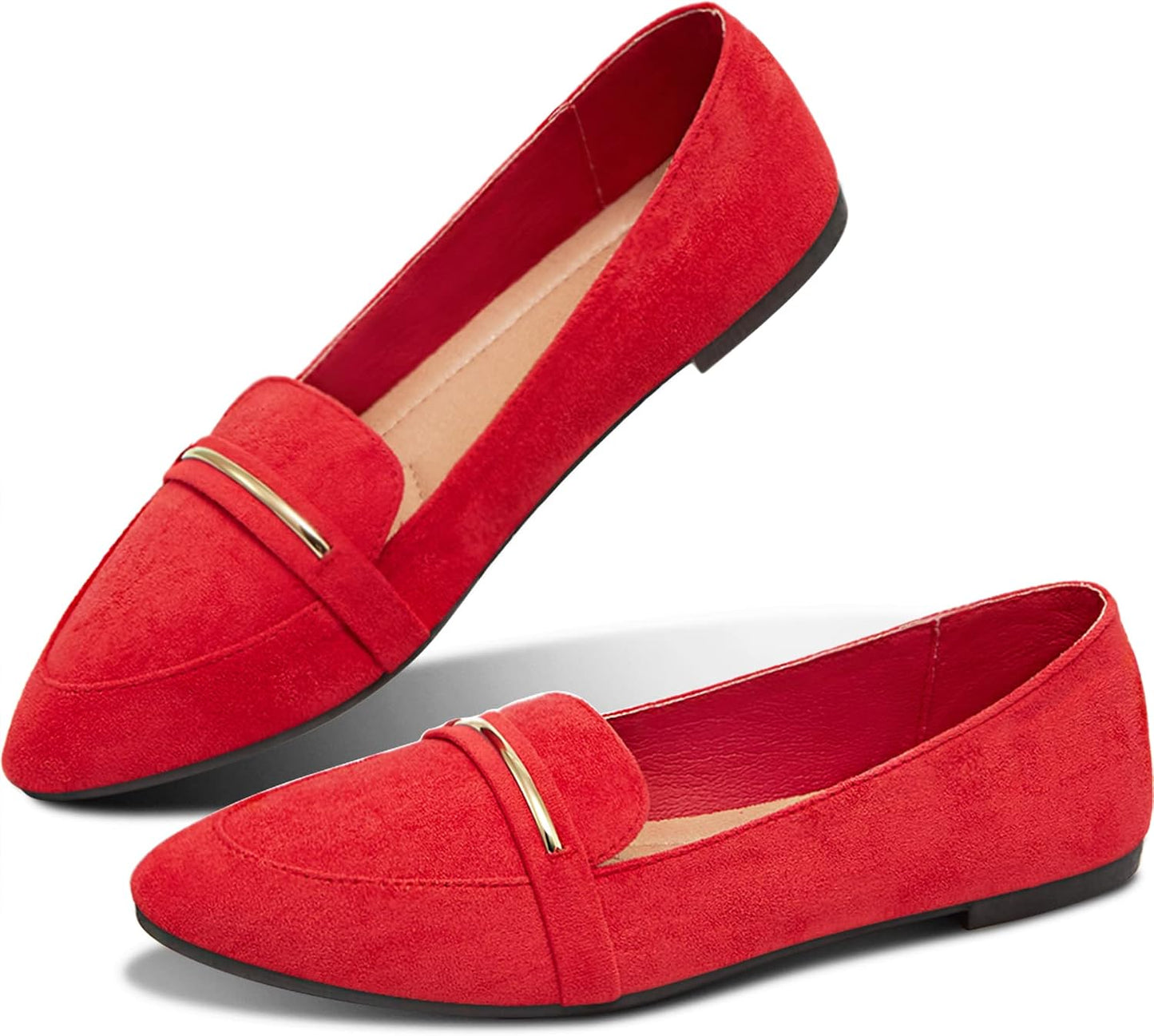 Obtaom Women's Pointy Toe Loafer Flat Comfortable Faux Suede Work Shoes,Cute Penny Loafer Slip On Ballet Flat