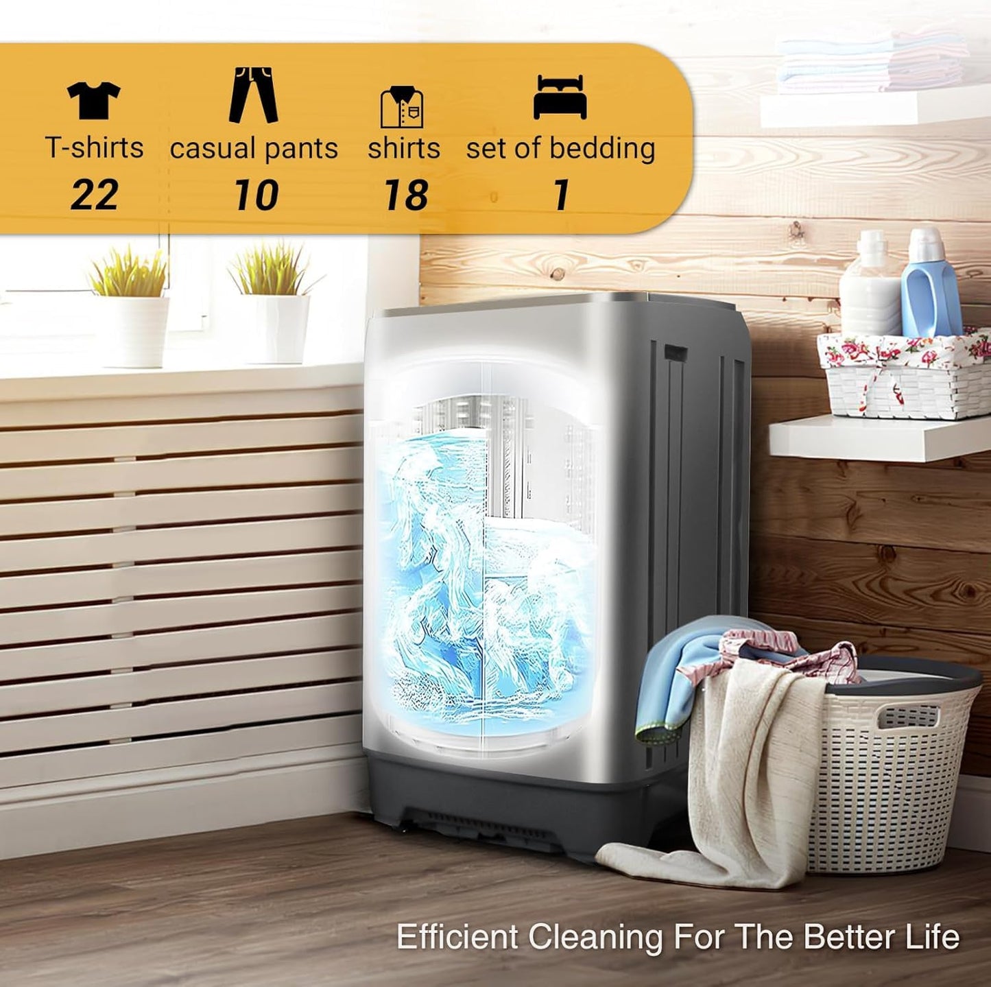 Portable Washing Machine, 17.7lbs Full-Automatic Small Washing Machine for Apartment, 10 Wash Programs with Drain Hose Dorm Size Portable Washer for RV, Home, College, Grey