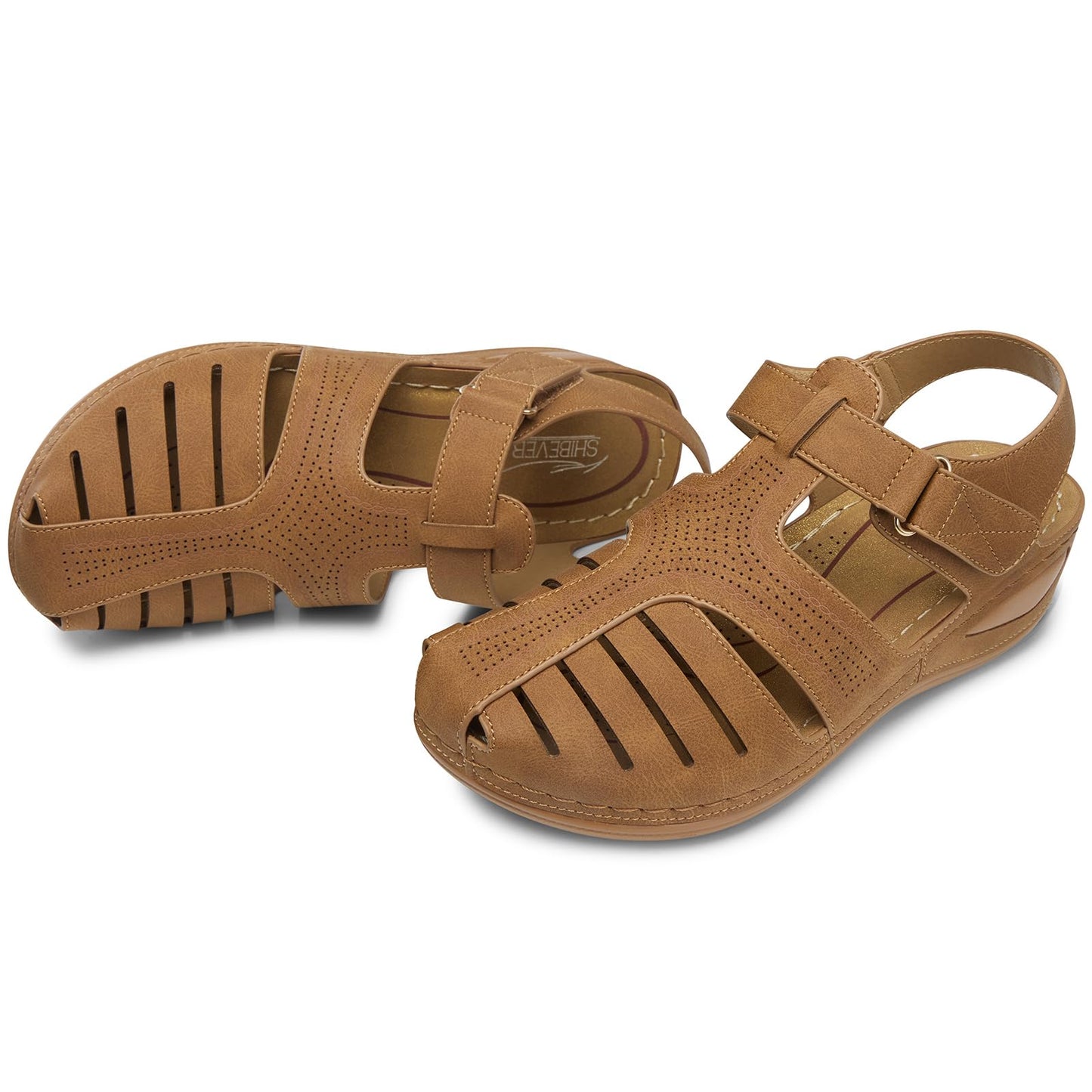 SHIBEVER Women's Wedge Sandals Summer: Closed Toe Sandals for Women Platform Dressy Wedge Size 5-11