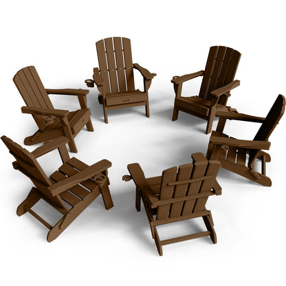 Folding Adirondack Chair, HDPE Adirondack Chairs with 2 Cup Holder, Plastic All-Weather Fire Pit Chairs, Outdoor Lawn Chair for Patio Garden (Grey)