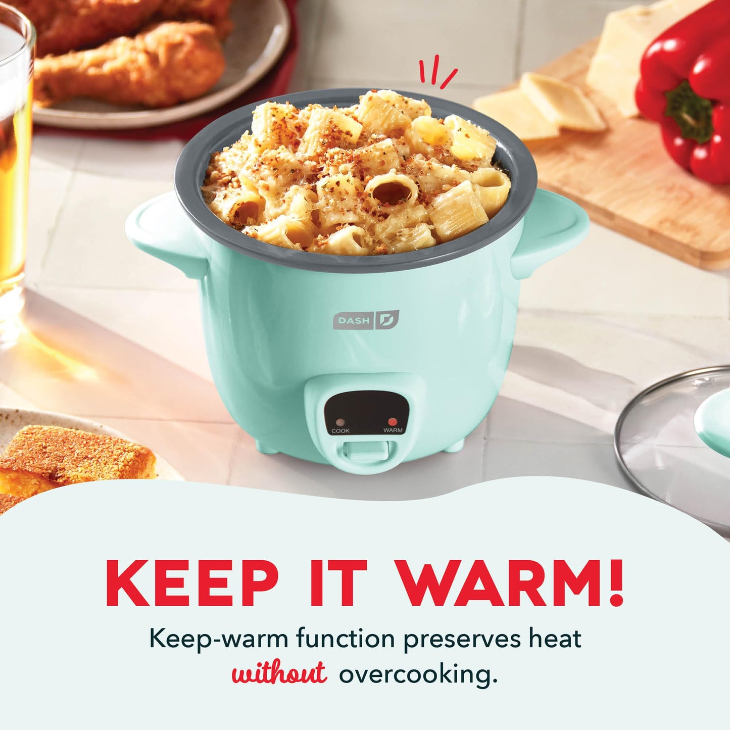 Dash Mini Rice Cooker | Small Rice Maker, 2 Cups Cooked / 1 Cup Uncooked, Ceramic Nonstick Removable Pot, Keep Warm Function, Compact and Portable for Dorm, Travel, Single Serve, Aqua