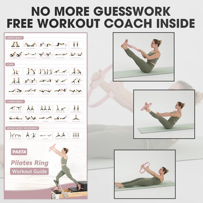 PAETA Pilates Ring Set – 14” Magic Circle (38 lbs Resistance), 9.8” Pilates Ball, 5 Resistance Bands, and Exercise Guide Included for Home Workouts