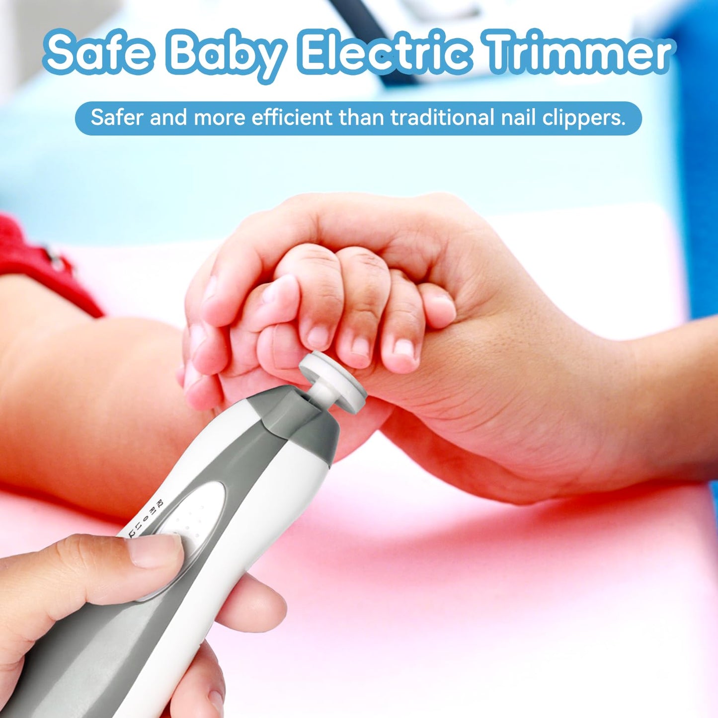 Electric Nail File Drill for Baby No Sharp Claws Hurt, 6 in 1 Safety Cutter Trimmer Clipper for Toes and Fingers (Blue)