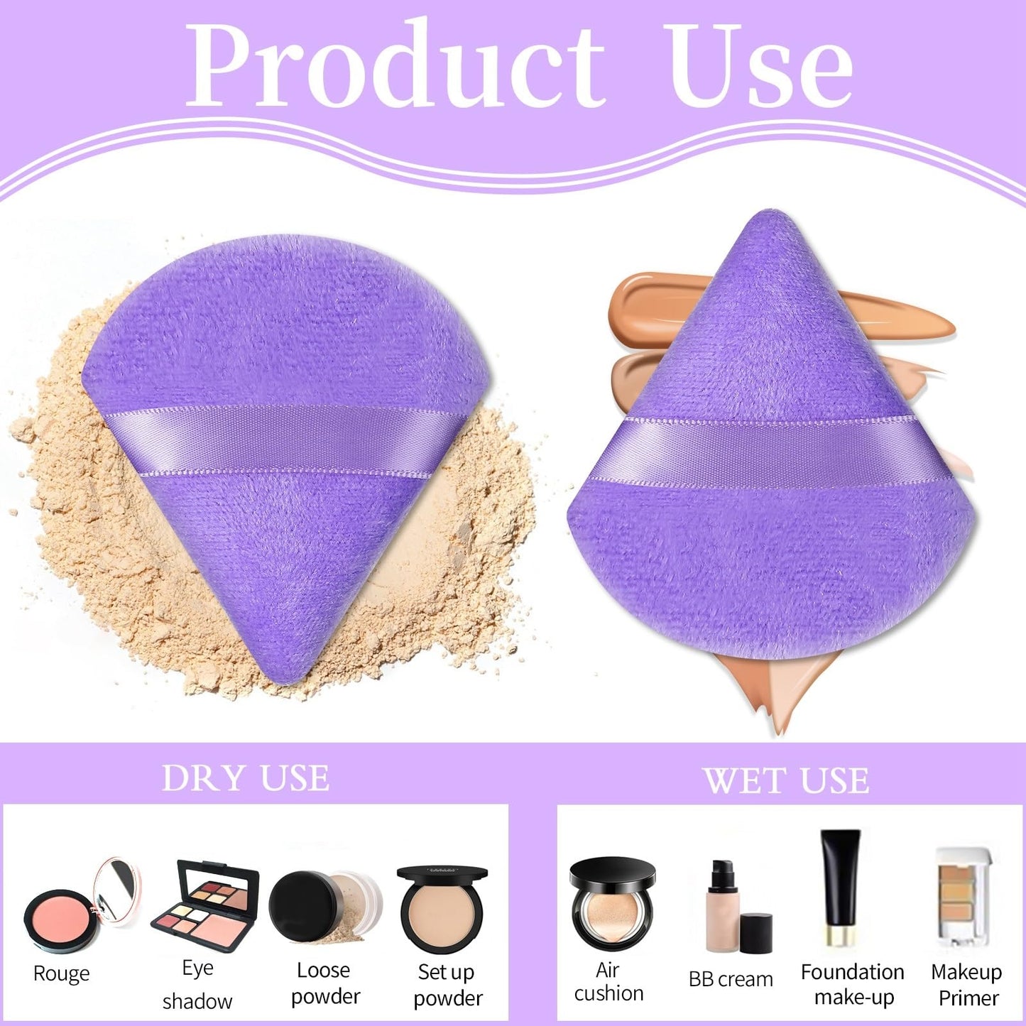 Pimoys 6 Pieces Powder Puff, Face Makeup Sponge Soft Velour Triangle Powder Puffs Beauty Sponge for Loose Powder (Black, Pink)