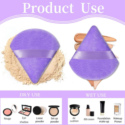 Pimoys 6 Pieces Powder Puff, Face Makeup Sponge Soft Velour Triangle Powder Puffs Beauty Sponge for Loose Powder (Black, Pink)