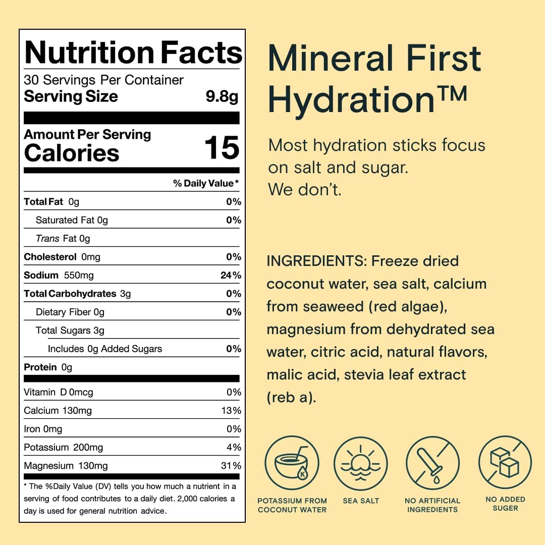 Mineral Hydration Packets – Electrolyte Powder Drink Mix with Calcium, Magnesium, Potassium – No Added Sugar, Natural Ingredients - Variety Pack (12 Packets)