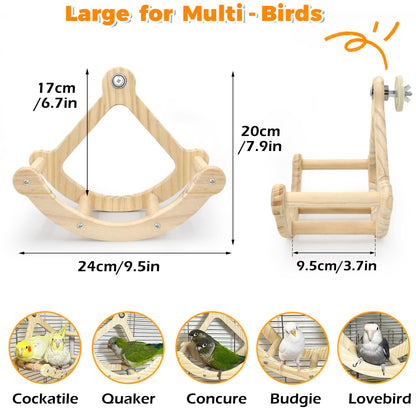 Bird Perch Toy, Interactive Rocking Parakeet Toys and Perches, Wooden Exercise Wheel Cockatiel Toys, Intelligence Puzzle Birds Enrichment Toy for Parrot, Bird Cage Accessories Perch for Budgies Conure