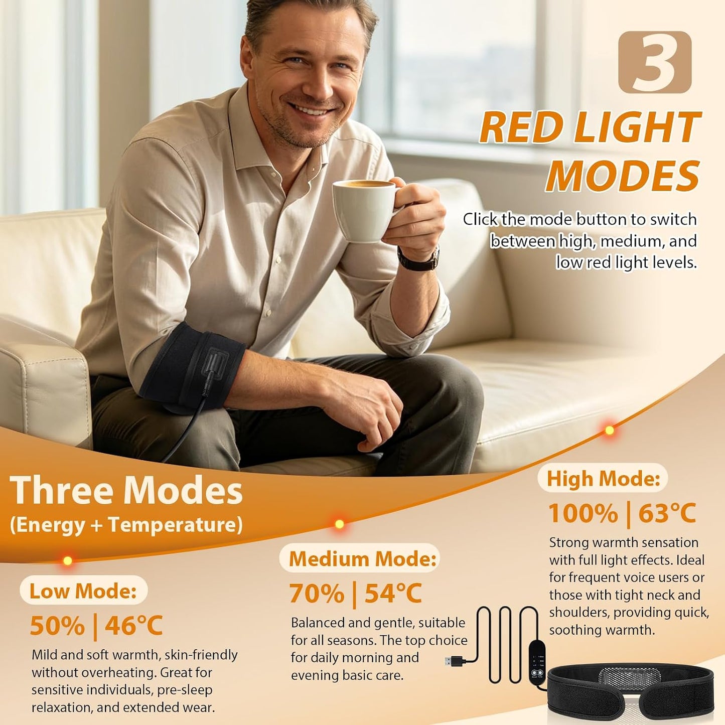 Upgraded 2-in-1 Red Light Therapy Belt for Throat & Neck, Dual-Wavelength 660nm Red Light & 810nm Near-Infrared Light, 3 Red Light Modes,Timer Function,Relaxation & Daily Wellness