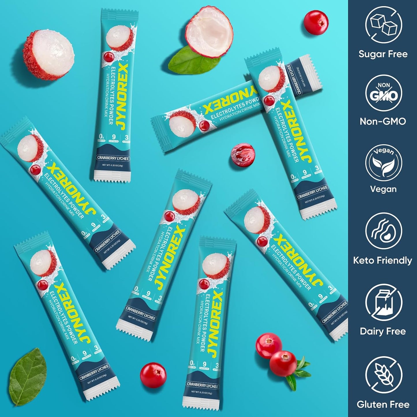Electrolytes Powder Packets Sugar Free, 30 Sticks High Sodium Hydration Packets, Electrolyte Drink Mix with Lemon Lime Watermelon Peach Berry Kiwi Tropical Punch Lychee Cranberry, 10.5OZ